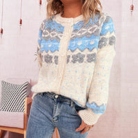 Retro Ethnic Style Knitted Jacquard Coat Round Neck Single-breasted Sweater