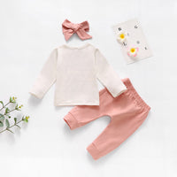 New Style White Jacket Pink Headband Pink Trousers Baby Girl Three-piece Set