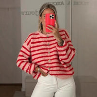 Long Sleeve Striped Color Block Women's Fashion Round Neck Casual Sweater