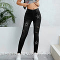Stylish Ripped Distressed Color-blocked Versatile Star-print Skinny Denim Jeans