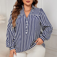 Blue And White Striped Shirt Top European And American Temperament Commuting