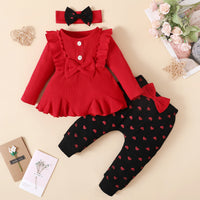 Baby Toddler Suit Sunken Stripe Top And Printed Peach Heart Leggings