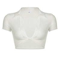 Chiffon See-through Light Lapel Deep V Twisted Super Short Navel Personality Hot Girl Pullover Shirt For Women