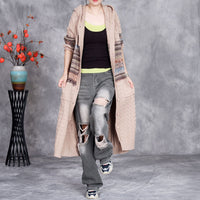 Retro Artistic Knitted Cardigan Woven Flower Long Hooded Overknee Sweater Coat