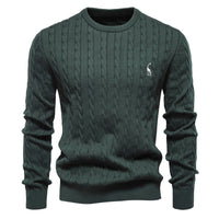 Embroidered Solid Color Knitted Sweater With Deer Pattern
