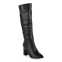 Womens Fleece-Lined Mid-Calf Pointed-Toe Chunky-Heel Boots