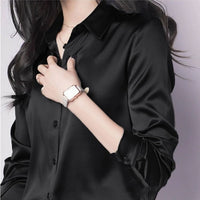 French-style Sophisticated Satin Faux-silk Blouse For Women