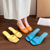 Womens Open-toe Square-toe Slippers With A Thin Heel For Outdoor Wear