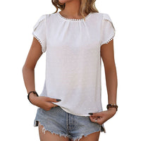 European And American Pullover Short Sleeve Lace Stitching Shirt For Women