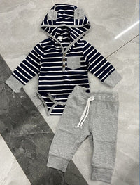 Striped Hooded Long-sleeved Jumper With Trousers