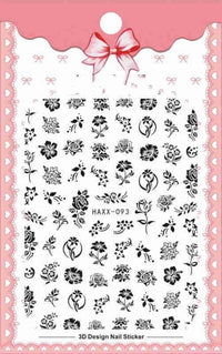 Black Butterfly Nails Stickers Decals White Flower Adhesive Manicure