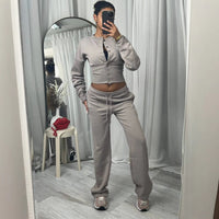 Springautumn New Casual Set Solid Color Buttoned Up