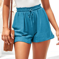 Linen A-Line Wide-Leg Elastic Lace-Up Shorts Women's Casual Pants