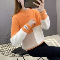 Womens High-Waisted Colorblock Mink-Blend Sweater