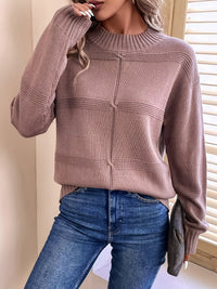 Semi-high Collar Textured Knit Sweater