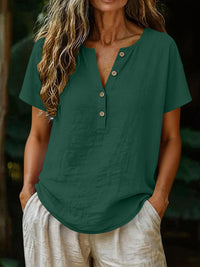 Women's Casual Solid Color Cotton-Linen Short-Sleeve
