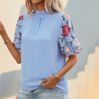 Embroidered Mesh Stitching Short-sleeved Shirt