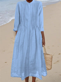 Long-sleeve Cotton-linen Womens Dress With A Shirt Collar
