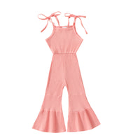 Solid Color Bell-bottom Pants Jumpsuit With Suspenders
