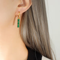 Strip-shaped Green Zircon Earrings Titanium Steel For Women