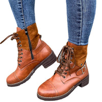 Couple Round Toe Martin Boots Chunky Heel Lace-up