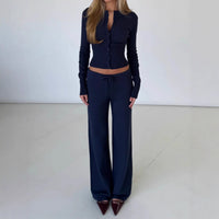 Fashionable Slim-Fit Long-Sleeve Low-Waist Pants Sweater Set