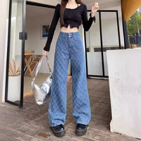 Summer Ladies New Loose Drooping Slimming Jacquard Design Straight-leg Denim Trousers