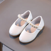 Girls' Leather Shoes Pearl Buckle Soft Bottom