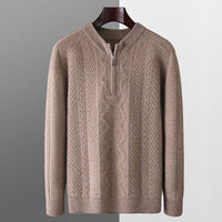 Autumn And Winter Pure Wool Men's Diamond Lattice Loose Half Zipper Sweater