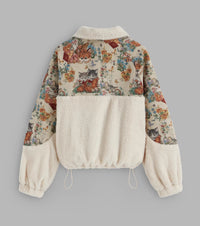 Women's Turn-down Collar Floral Cat Tie Hoodie