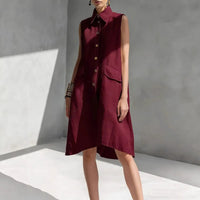Women's Lapel-collar Sleeveless Casual Loose Cotton-linen Dress
