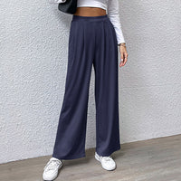 Womens Knitted Ribbed Wide-Leg Casual Pants With Elastic Waist