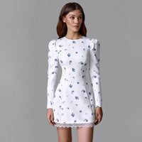 Womens New Arrival Long-Sleeve Floral Print Slim-Fit Dress