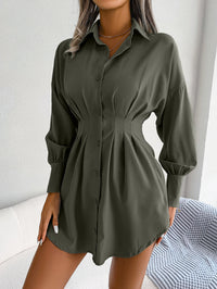 Women  Casual Lantern Sleeve Tie Waist Asymmetric Shirt Dress
