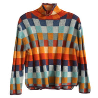 Women's Colorful Chessboard Plaid Turtleneck Laid-back Figure Flattering Sweater