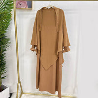 Dubai Turkey Solid Color Dress With Headscarf