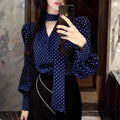 Ribbon-colored Polka-dot Shirt For Women
