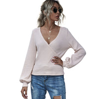 V-Neck Long-Sleeved T-Shirt Women Loose Non-Thick Middle Women Top T-Shirt