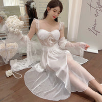 Women's Chest Pad Slip Nightdress Ice Silk Robe Two-piece Set