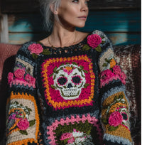 Womens Retro Printed American Style Streetwear Loose Knit Sweater Top