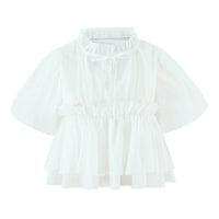Fashionable All-match Puffed Sleeves Lace-up Short-sleeved Doll Shirt
