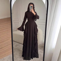 Elegant Casual High-Waisted Solid-Color Flare-Sleeve Dress