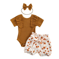 Children's Stiletto Top And Printed Shorts Free Bow Headband