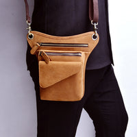 Genuine Leather Mens Waist Bag Outdoor Tactical Leg Rig