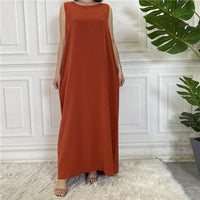 Middle East Dubai Hot Sale Solid Color Nida Fabric Simple Sleeveless Dress