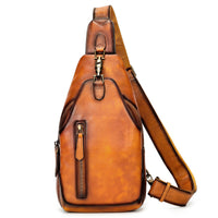 Ma Pi Mens Chest Bag Genuine Leather Vintage Lock-Clasp Front Pack Stylish Commuter Shoulder Backpack Trendy