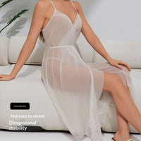 Womens Sexy Mesh Sleepwear Lace V-Neck Long Camisole Nightgown