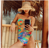 Backless Cutout Print Swimsuit Spa Resort Swimming
