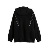 Men's Winter American Style Trend Zipper Design Loose Neutral Cardigan Velvet Padded Hooded Sweatshirt