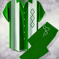 Mens Casual And Stylish Short-sleeve Shirt And Pants Set